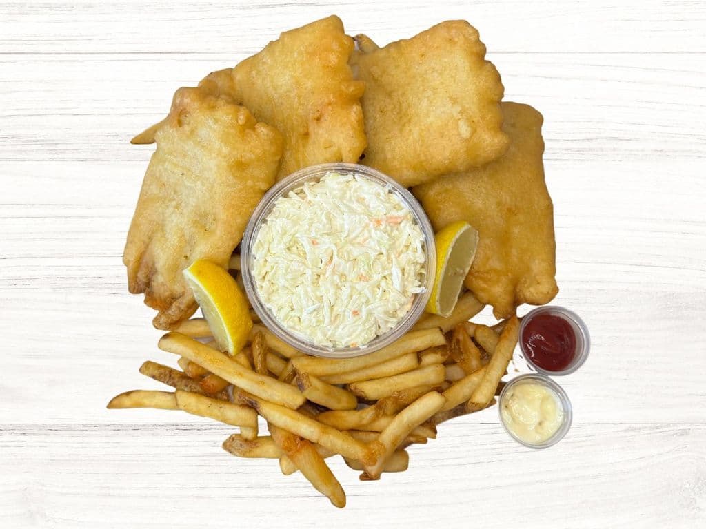 4-Pc Haddock Fish, 3x Fries & 1 Lrg Coleslaw