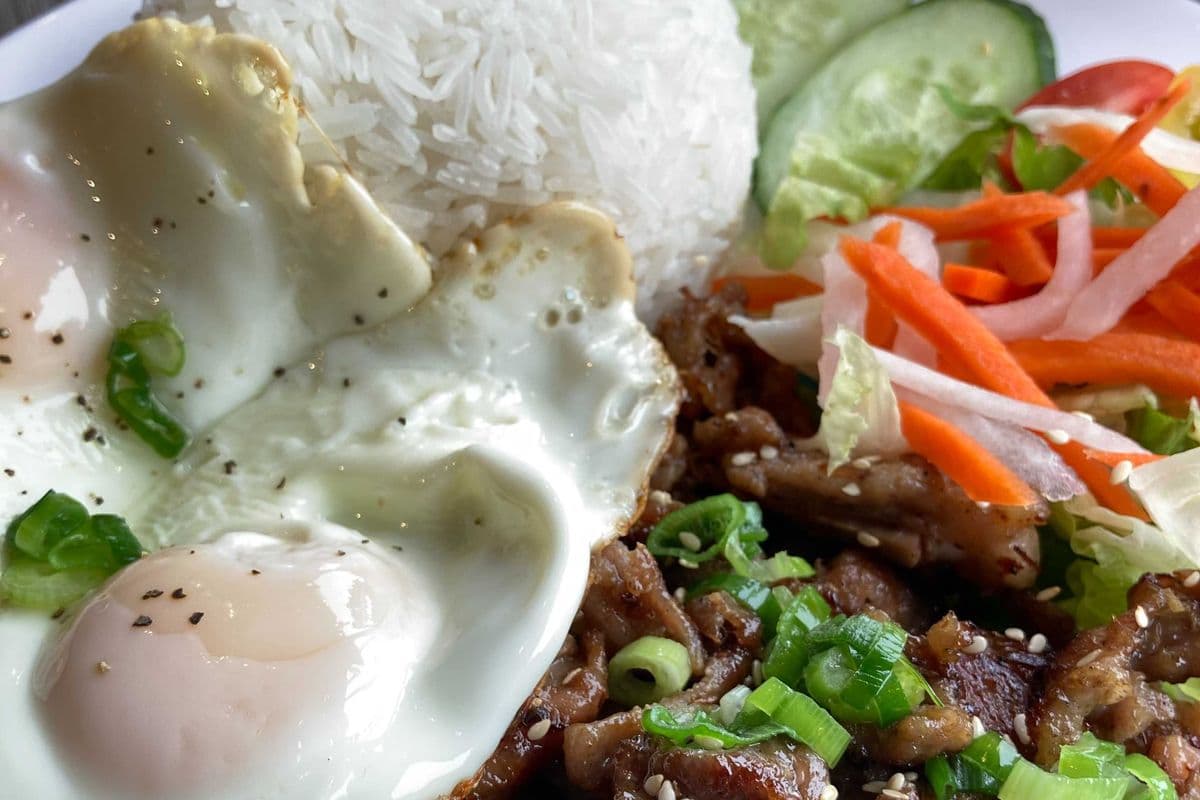 69. GRILLED PORK-SLICES, & FRIED EGGS