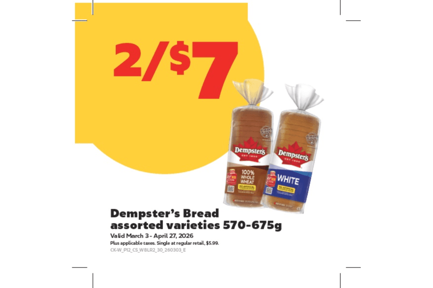 Dempster's Bread (570-675 g) - 2 for $7.00