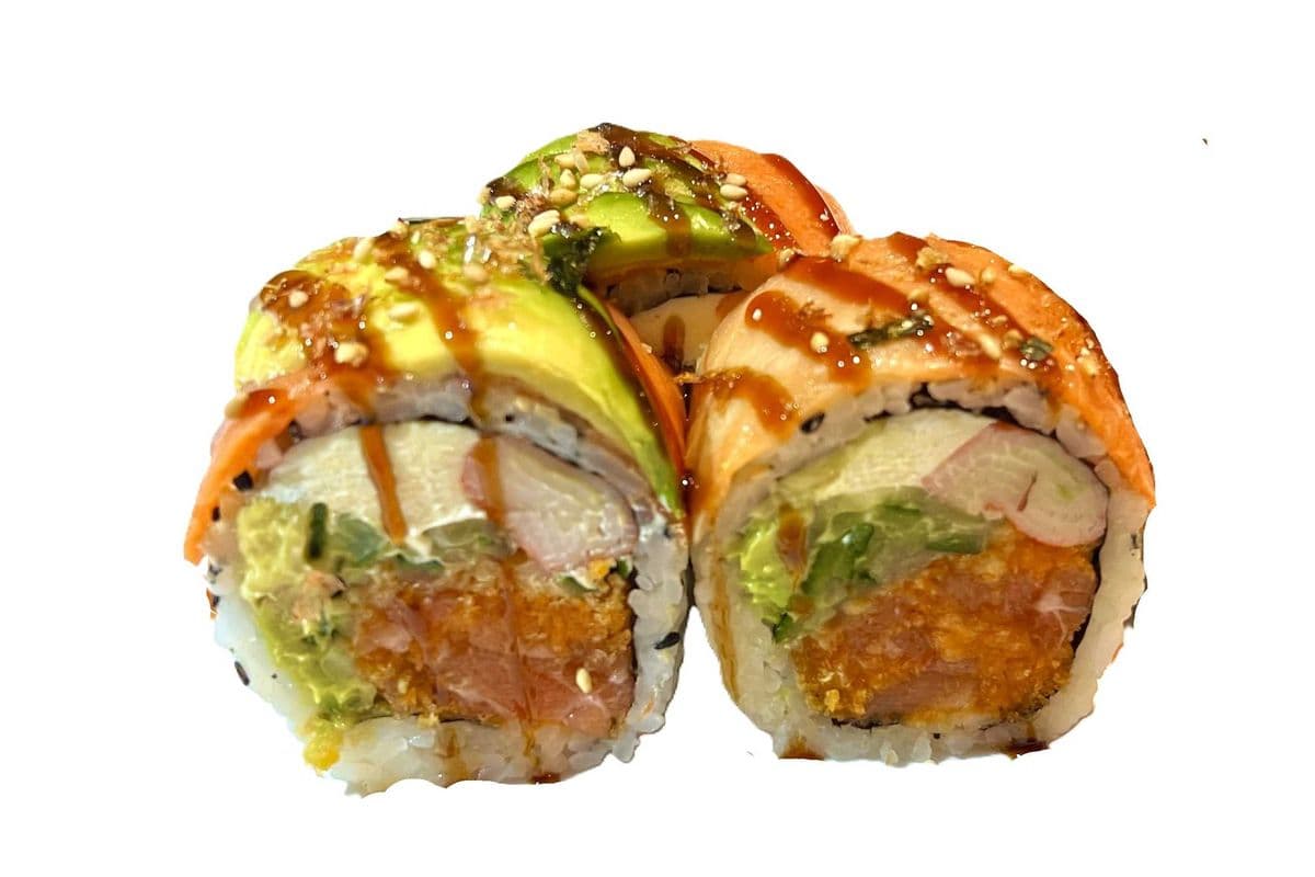 Smoked Salmon Dragon Roll (Smoked Salmon on top)