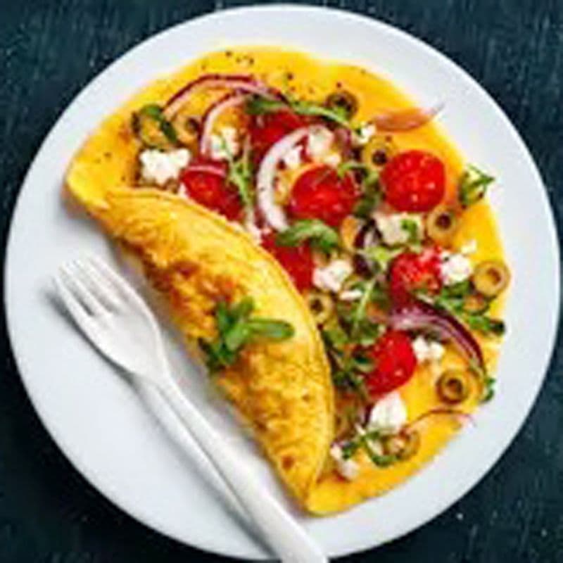3 Eggs Vegetable and Cheese Omelette, Hash Brown, Seasonal Fruits, Toast