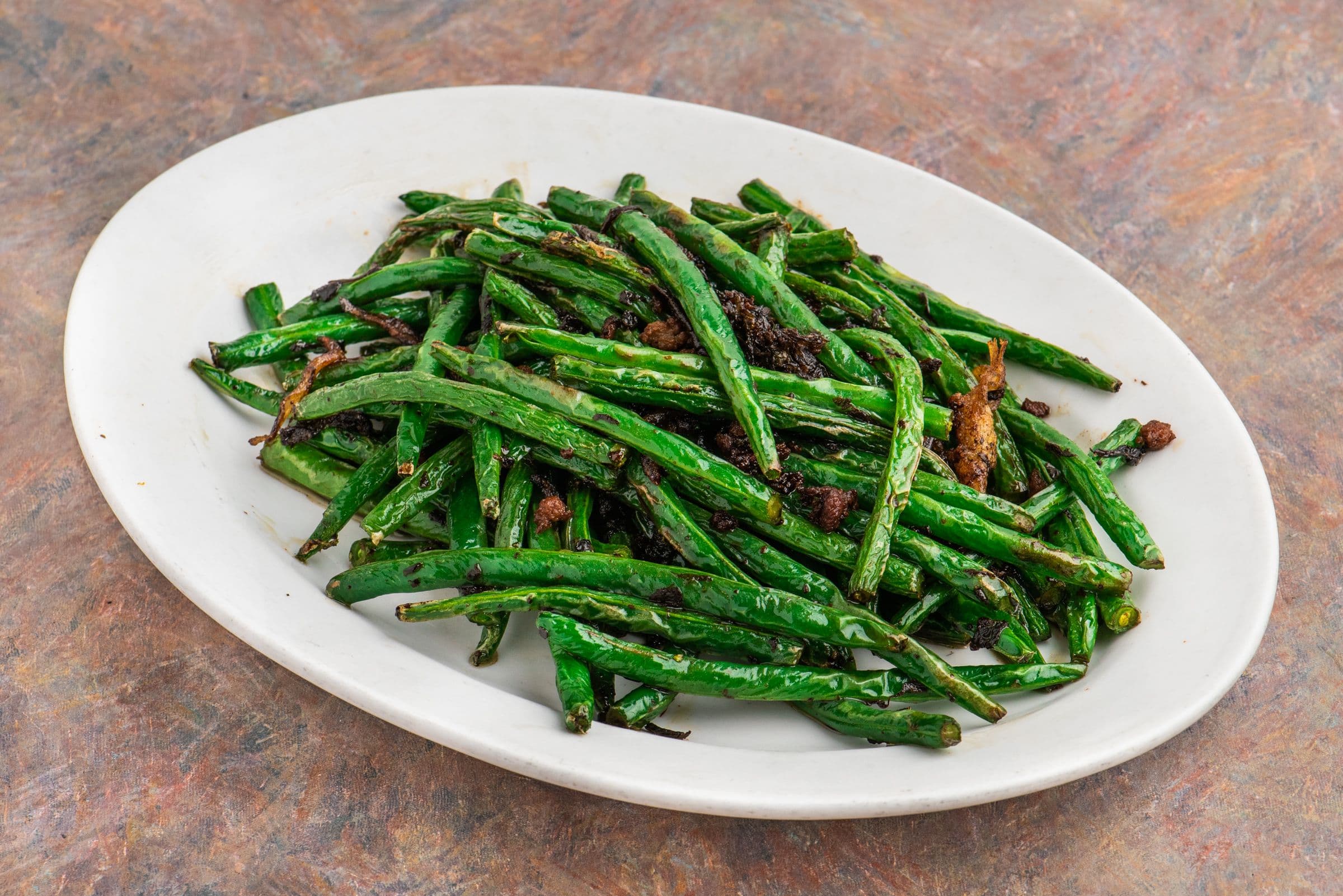 758. Green Beans with Minced Pork, Dry Fish, and Olives