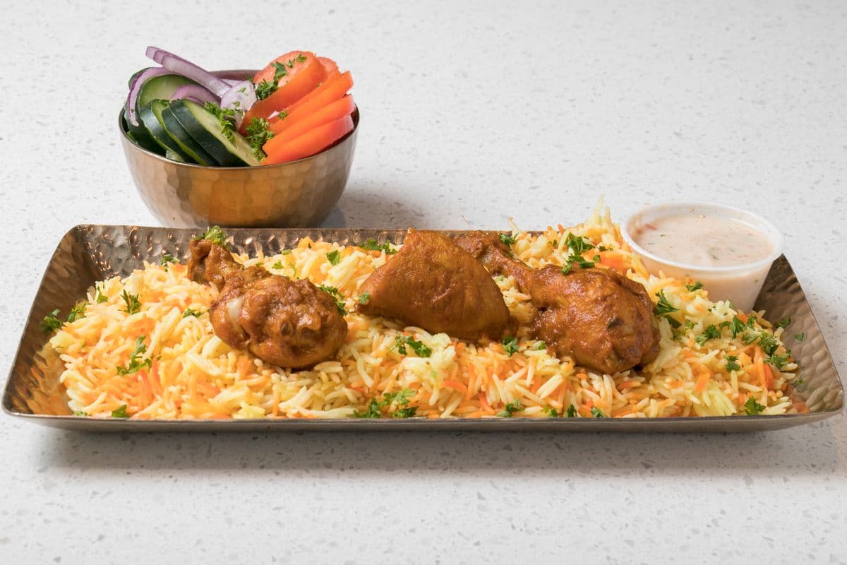 Chicken Biriyani with Salad and Raita