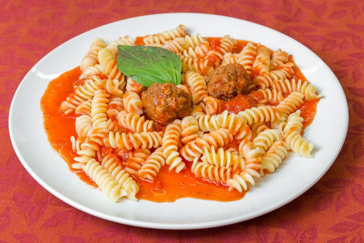 Pasta with Sauce and Two Meatballs