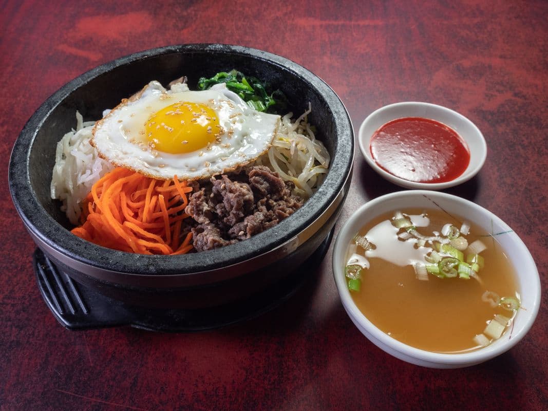 Vegetables with Beef and Egg Topped on Rice / Bibimbap