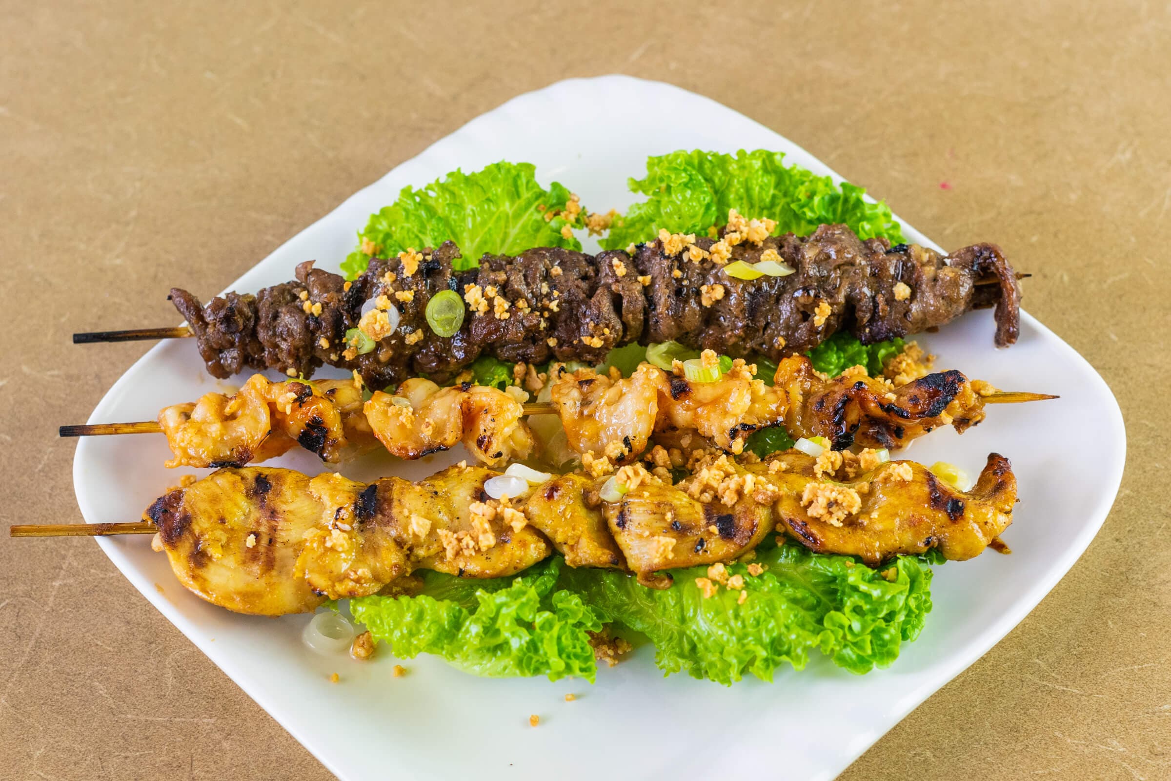 18. Grilled Prawn, Beef, and Chicken Skewers (3 pcs)