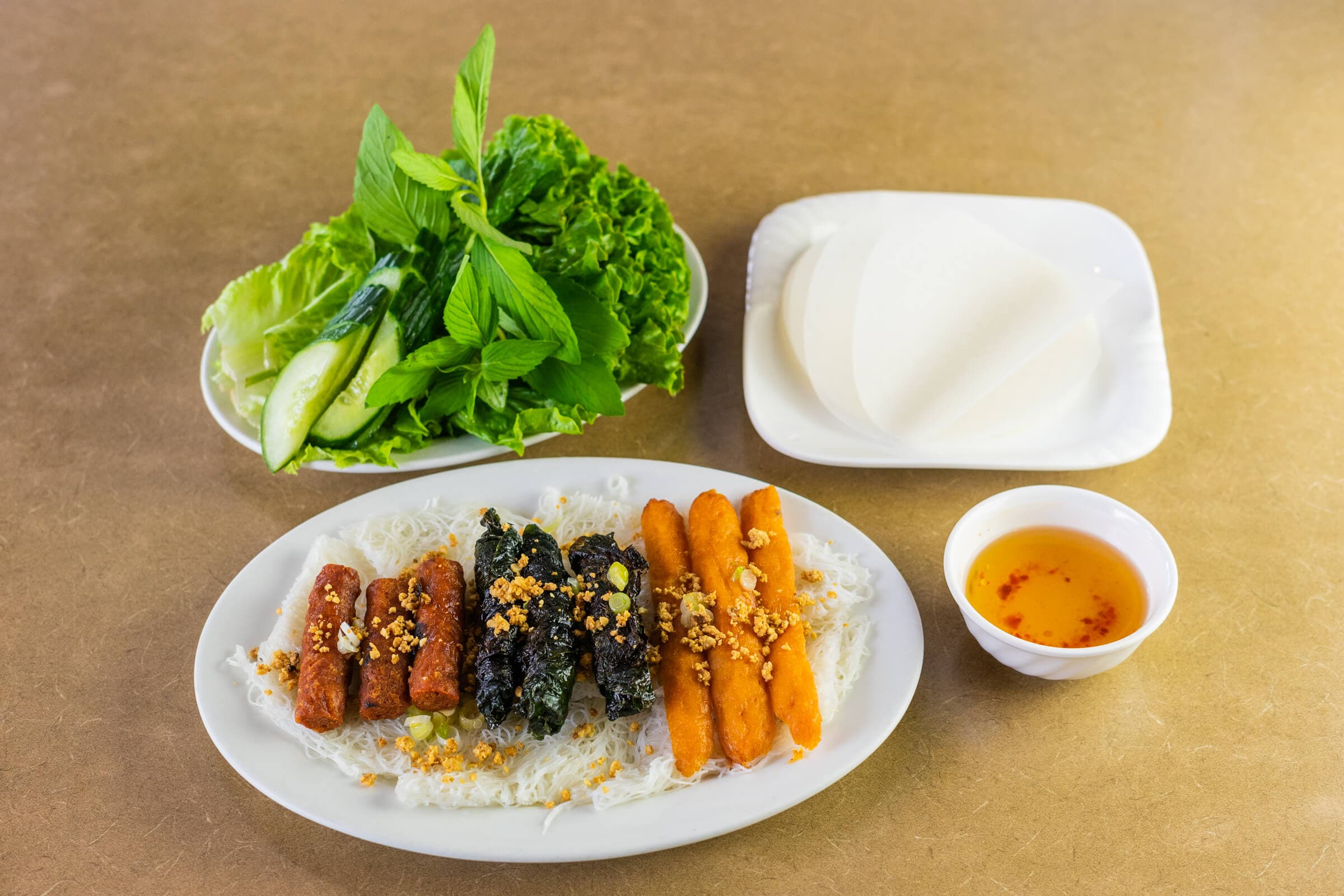66. Thin Vermicelli Charbroiled Beef "La Lop," Shrimp Paste, and Pork Meatballs