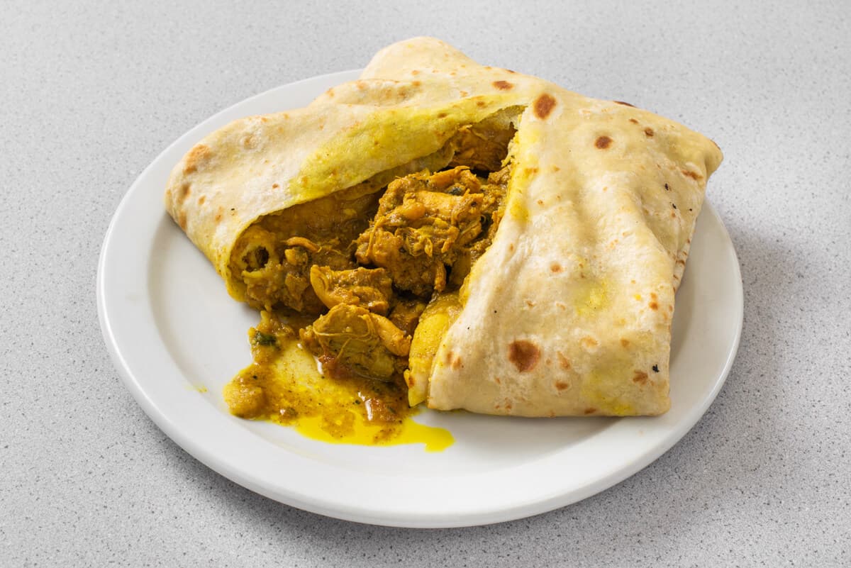 Boneless Curry Chicken Dhalpuri Roti