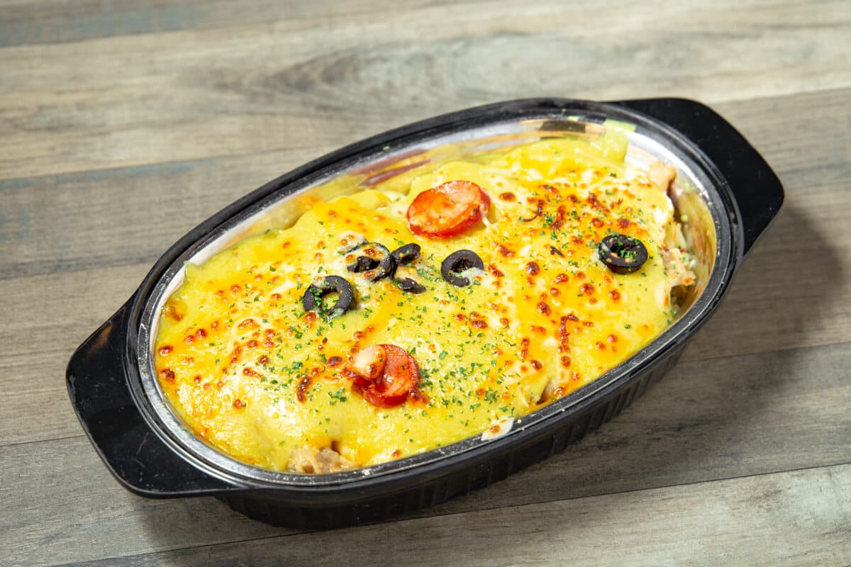 39. Baked Chicken in Portuguese Sauce on Rice with Cheese