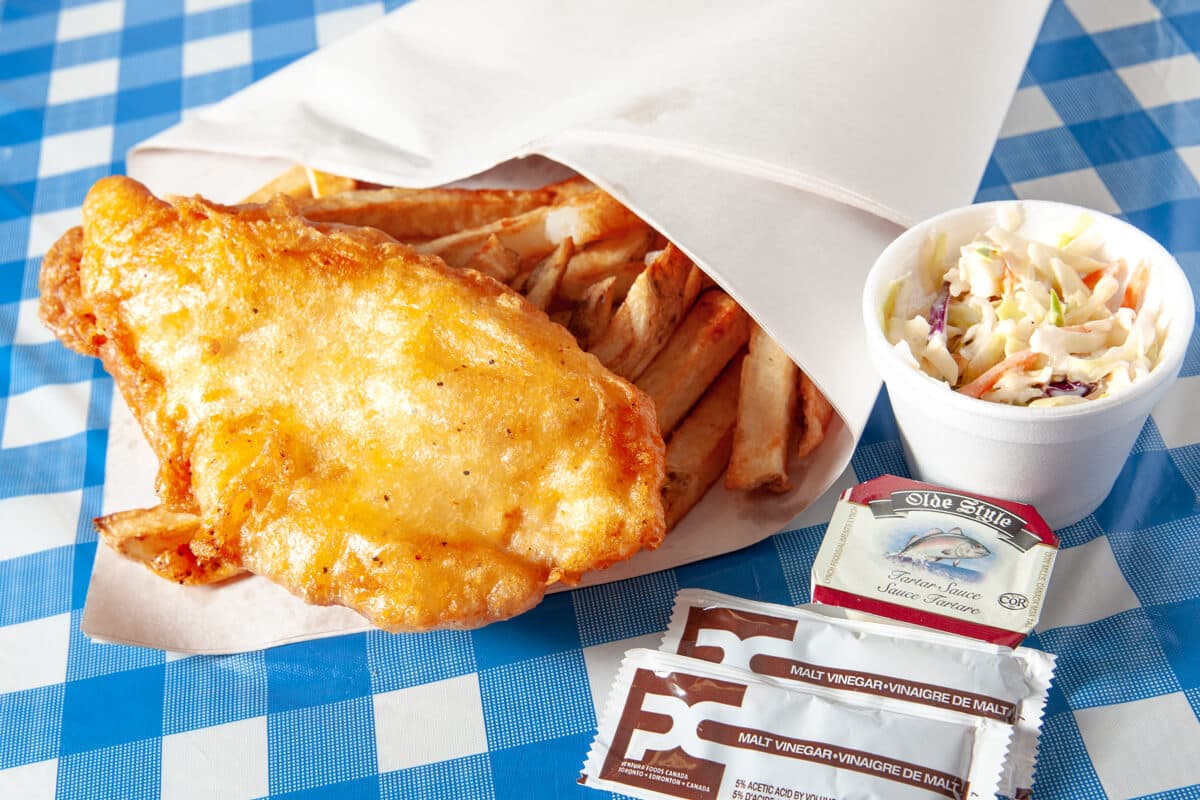 Halibut (1 pc) and Chips with Small Coleslaw