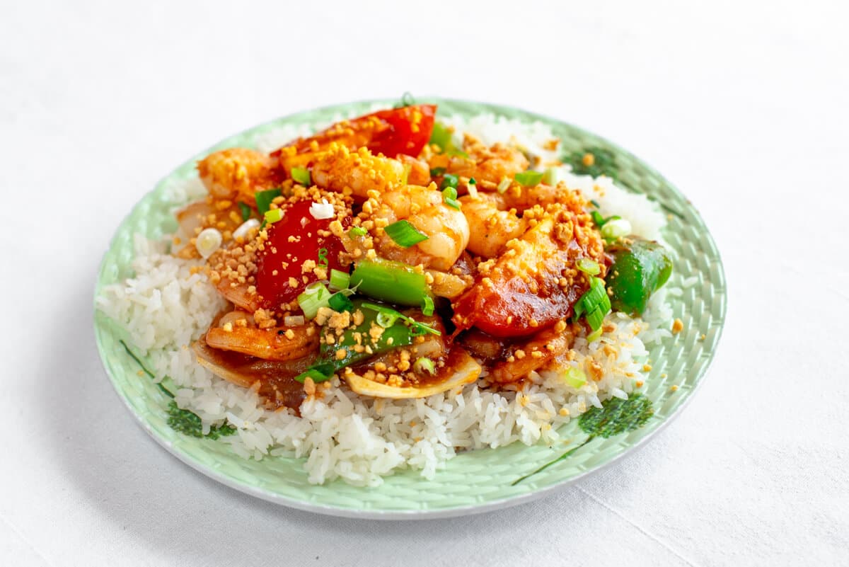 Satay Shrimp on Rice
