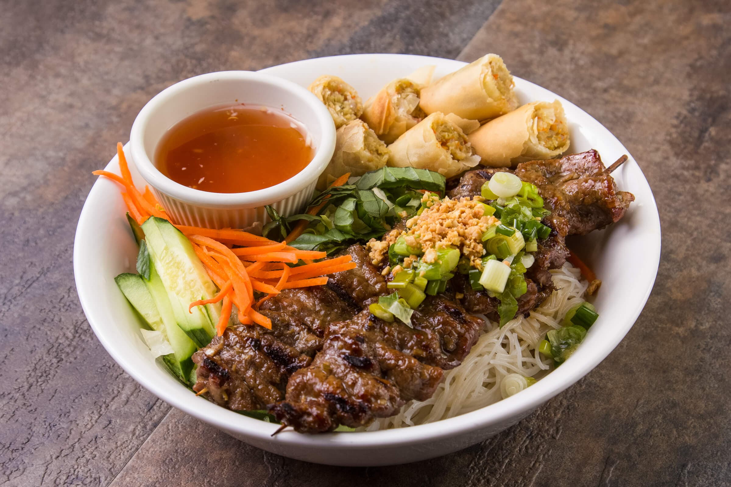 Grilled Beef Vermicelli Bowl - Bun Thit Nuong Cha Gio
