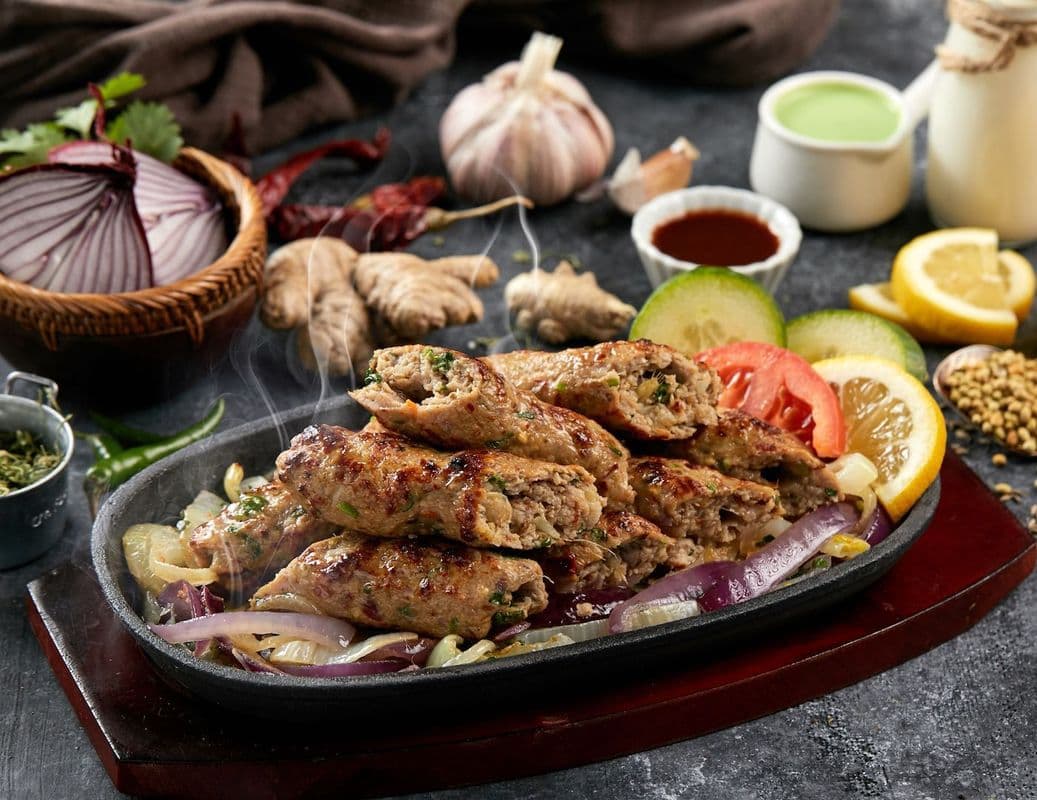 Lamb Seekh Kebab (2 Kebabs cut into 8 pcs)
