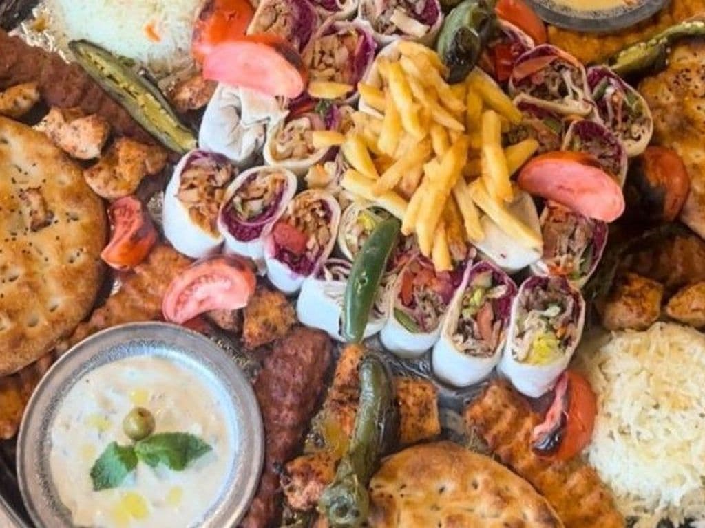 Sultan's Family Feast for 8 (4Chicken & 4Beef Adana, 4Chicken Shish, 3Chicken & 3Beef Doner Wraps, Humus, Cacik, Fries)