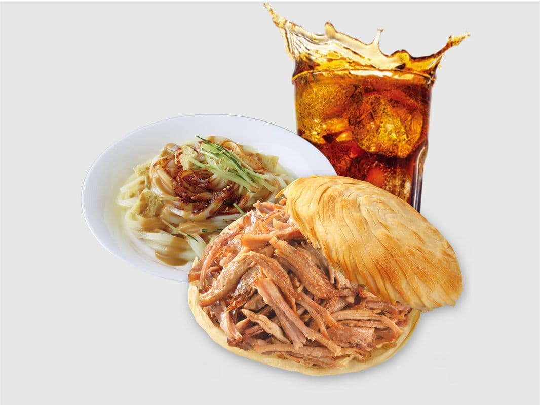 "LiangPi" Cold Noodle Classic Combo (w/ Crispy Burger + Drink) / 凉皮经典套餐(搭配肉夹馍+饮料)