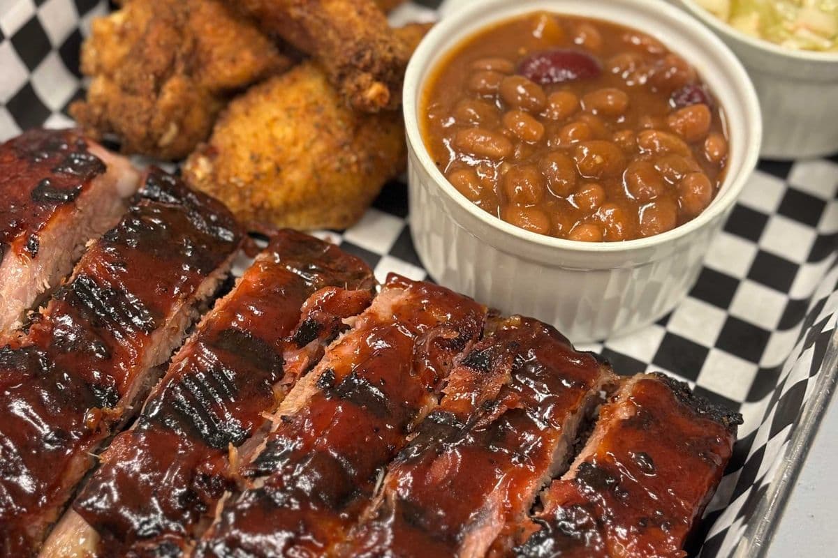 Pork Ribs & Wings Dinner w/ Crazy Baked Beans & One Side