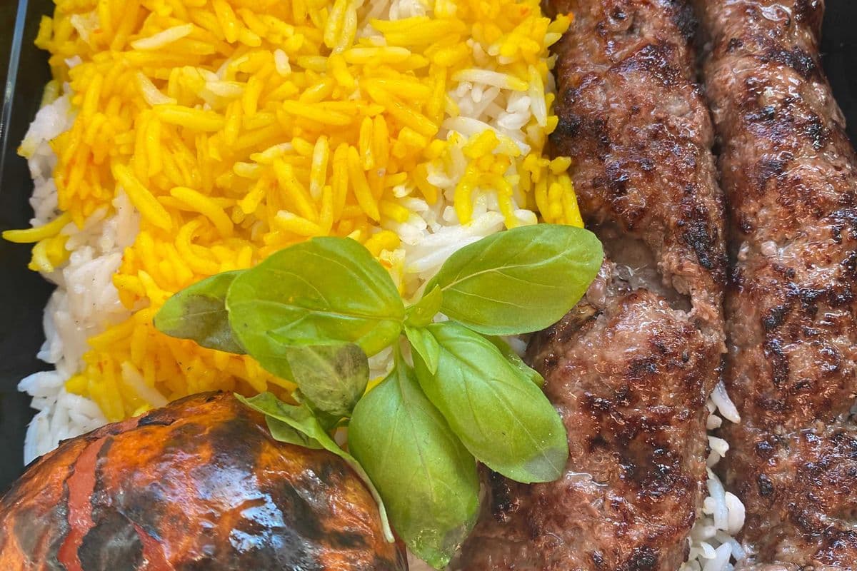 Chelo Kabab Koubideh ( kafta) Saffron basmati Rice,