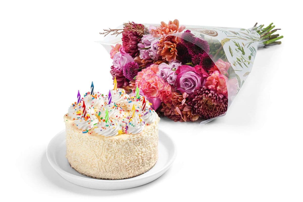 Vanilla Celebration Cake & Bouquet Gift Set