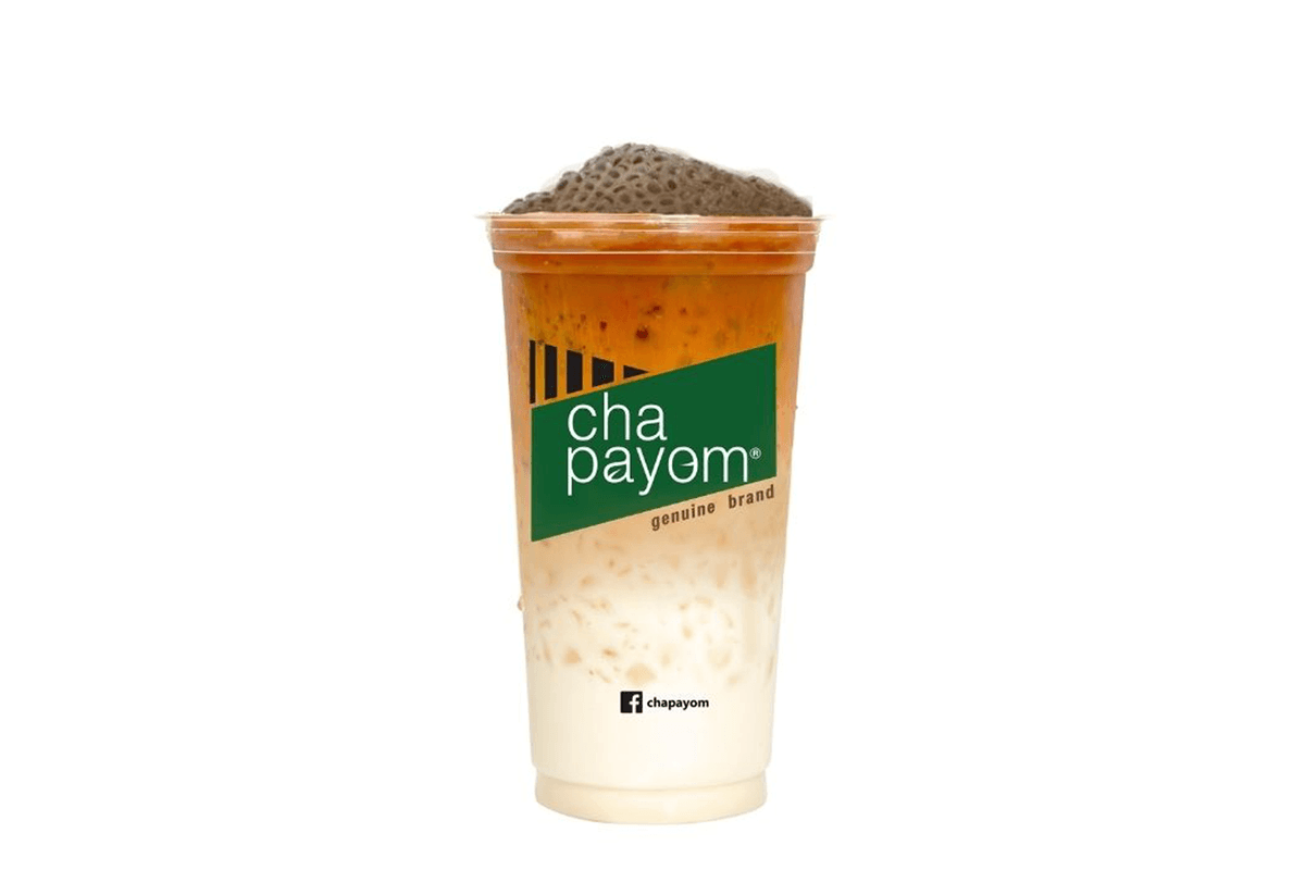Roasted Coconut Thai Milk Tea with Brown Sugar Basil Seed