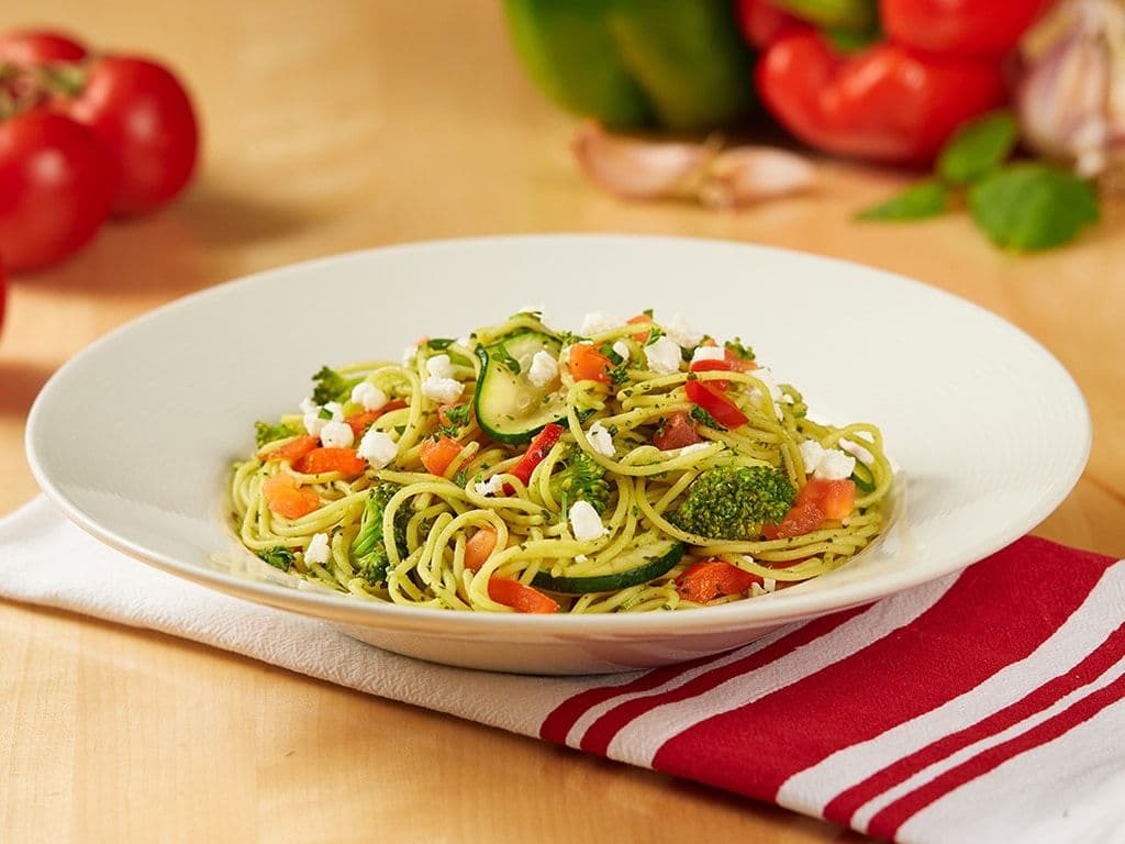 Spaghetti Primavera With Goat Cheese