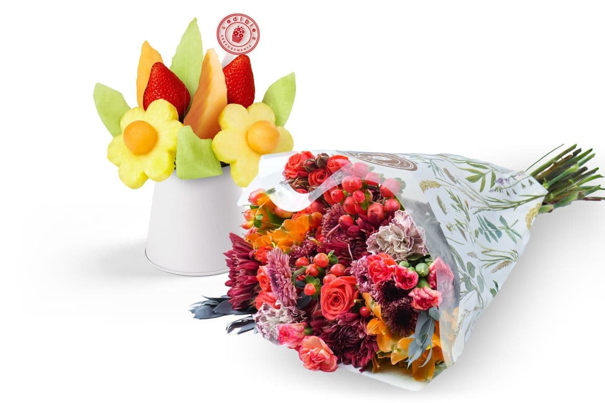 Cadeau d'Appréciation Bouquet de Fleurs et Fruits / Sweet Appreciation Flowers & Fruit Bouquet Gift
