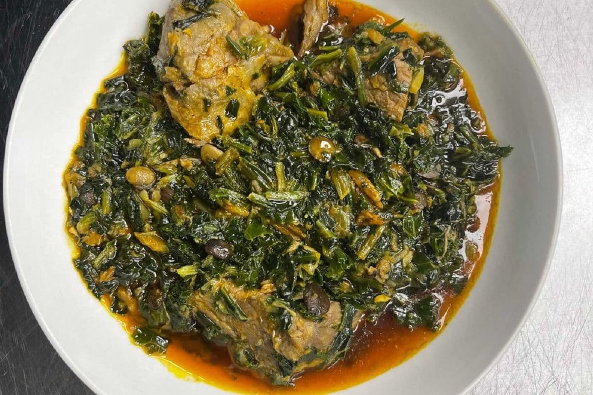 Vegetable soup (Eforiro) pounded yam