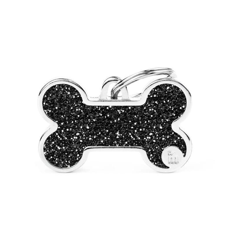 MyFamily Big Bone Glitter Black Engraved Tag