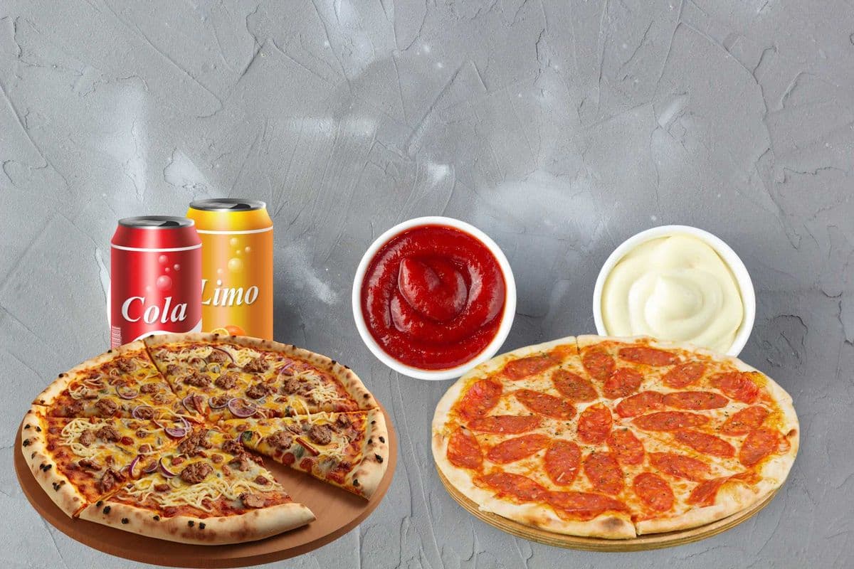 DOUBLE DELIGHT DEAL (12") – 2 MEDIUM PIZZA COMBO