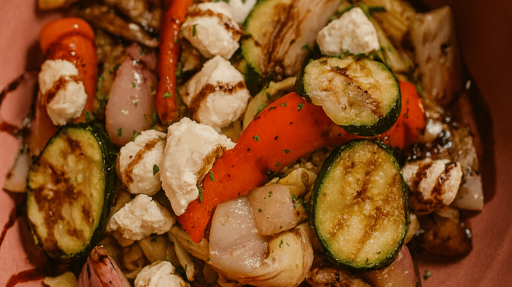 Légumes rôtis, Pesto de Basilic, Bocconcini, Caramel Balsamique