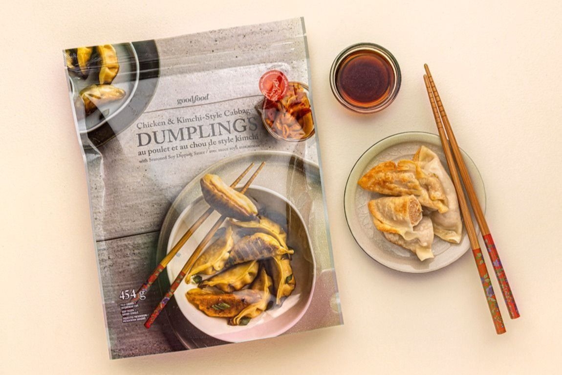 Goodfood Chicken & Kimchi-Style Cabbage Dumplings with Seasoned Soy Dipping Sauce