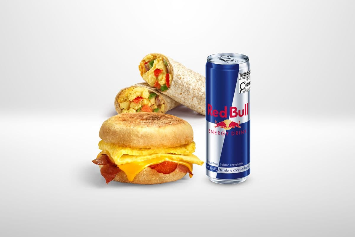 Buy Red Bull (355 ml) and Any Breakfast Sandwich/Wrap for $5.00