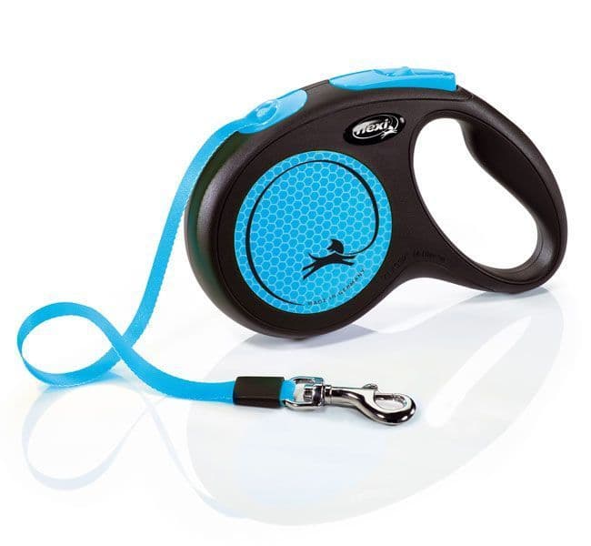 Flexi Neon Blue Reflective Retractable Tape Leash 5m