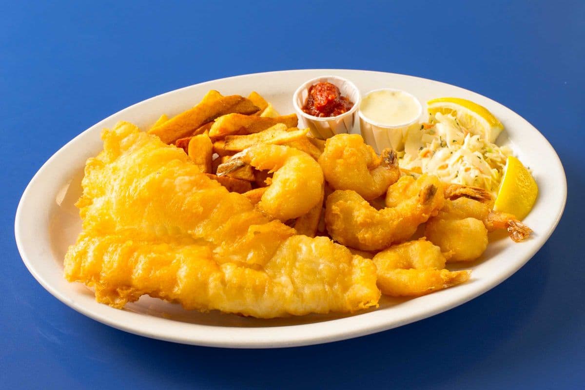Halibut with Shrimp and Chips (1 pc)