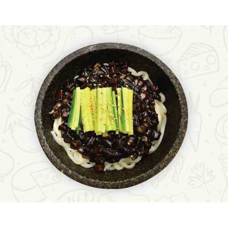 39. Black Bean Noodles with Beef, Pork, Seafood, and Vegetables in Hot Stone Pot