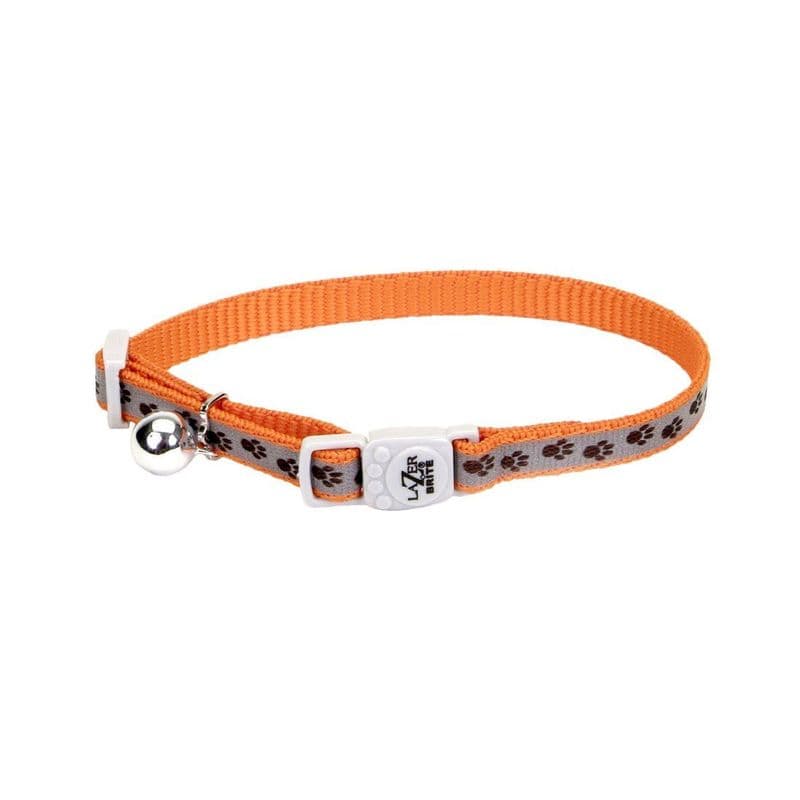 Coastal Lazer Brite Reflective Adjustable Breakaway Collar Orange Paw Cat 3/8 x 8-12in