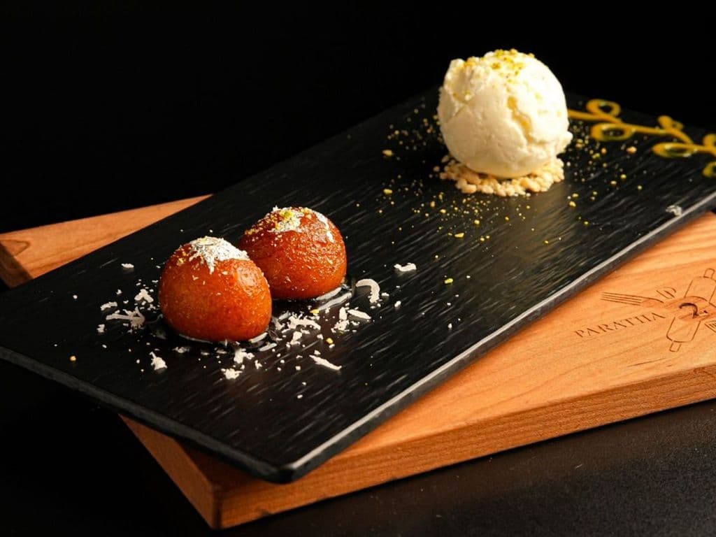 HOT GULAB JAMUN WITH VANILLA ICE CREAM
