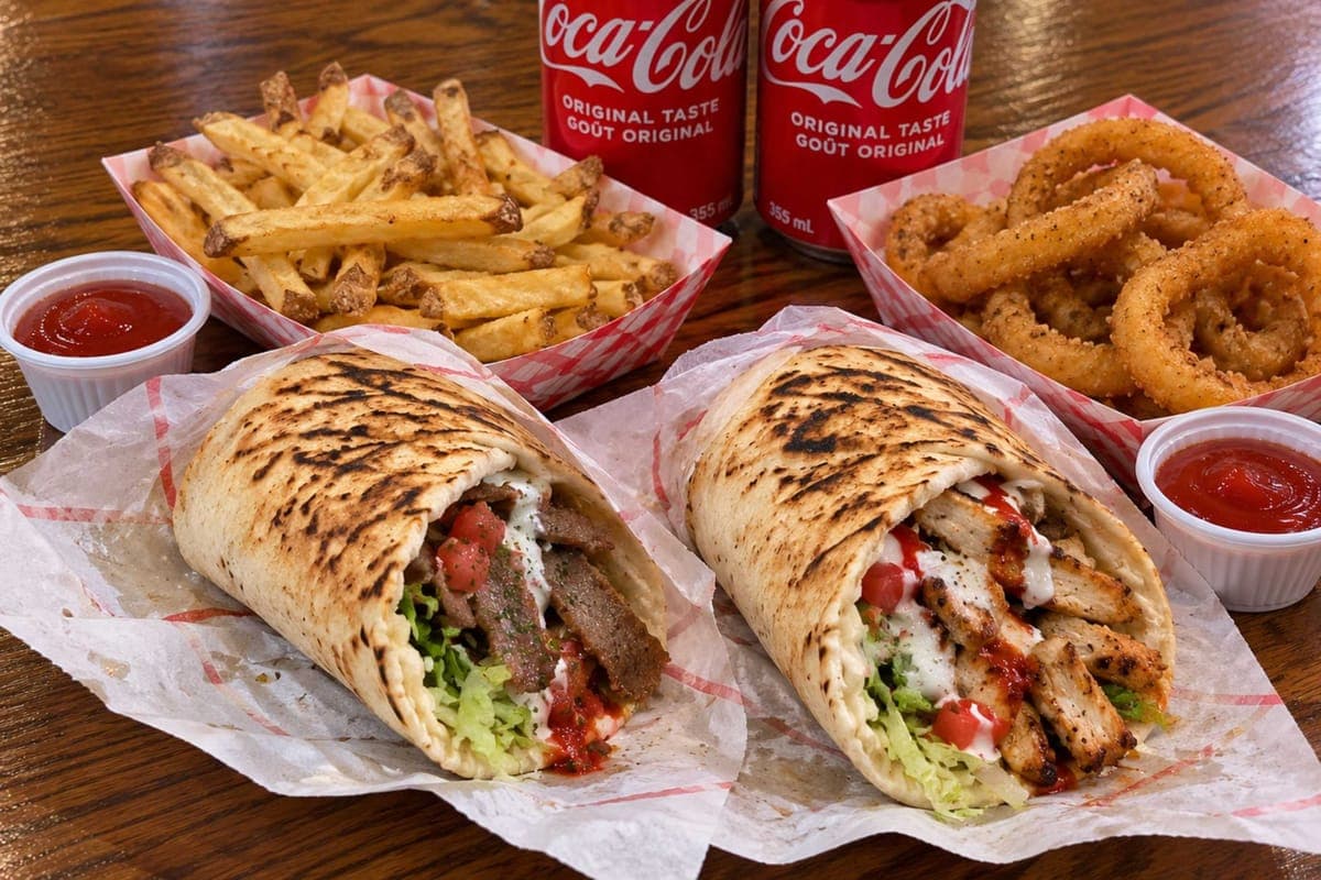 Two Regular Donairs + a Large Side and Two Pops