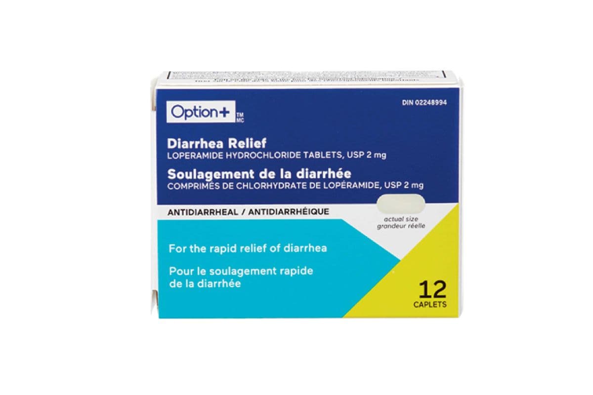 OPTION+ DIARRHEA RELIEF LOPERAMIDE 2MG CAPLETS 12 PACK (12 CAPLETS)