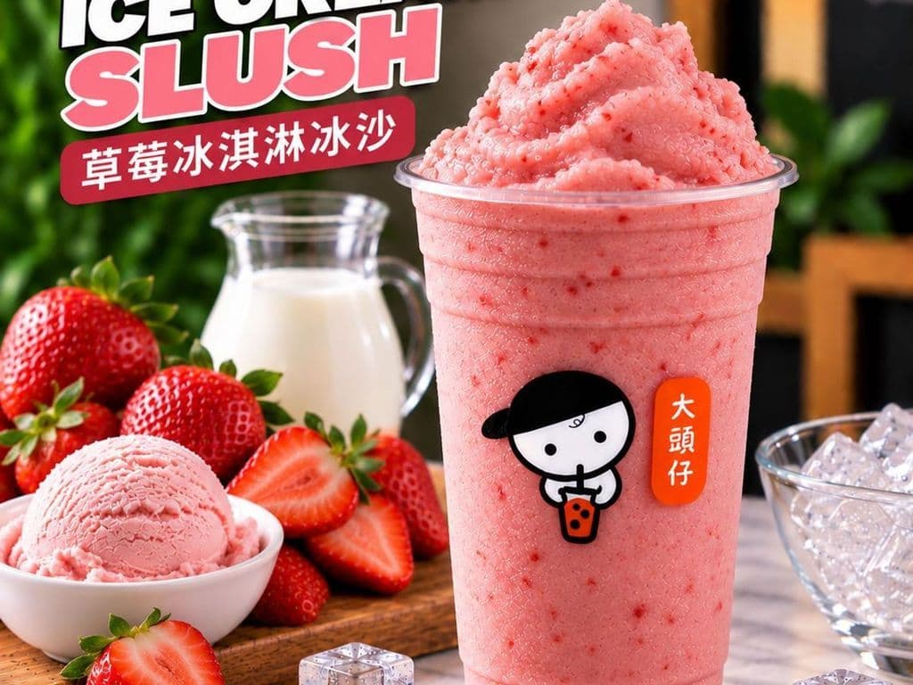 Milky Strawberry Ice Cream Slush (草莓冰淇淋冰沙)