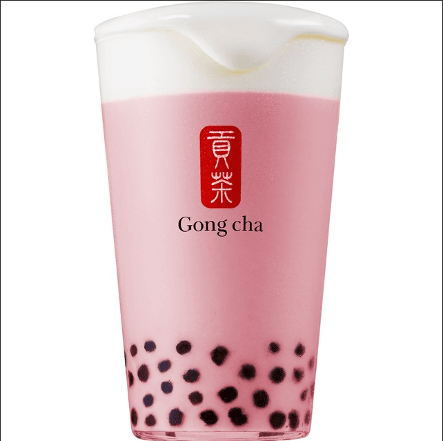 Milk Foam Strawberry Milk Tea with Pearls Thé au lait aux fraises avec mousse au lait et perles