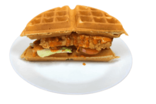 Rooster Love Chicken waffle sandwich