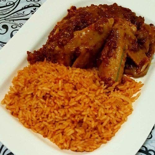 Jollof Rice with Two Pieces of Meat or Fish (No Topping)