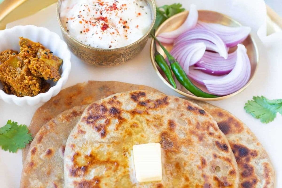 Mix Veg Paratha with Dahi and Achar