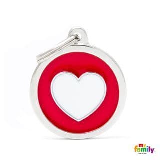 MyFamily Red Circle White Heart Engraved Tag