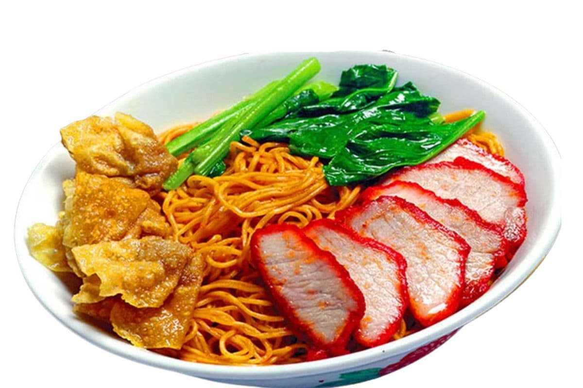 M01.Nouilles sèches au Char Siu porc + petit soup | Dry Char Siu Pork Noodles + Small Soup | Mì khô xá xíu + soup