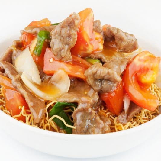 82. Chow Mein with Beef and Tomato