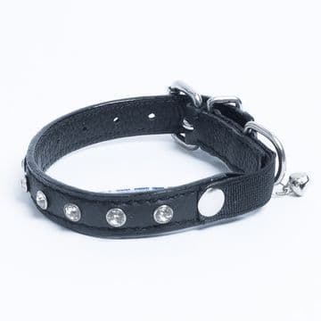 Angel Athens Cat Collar with Rhinestones Midnight Black 12" X 1/2"