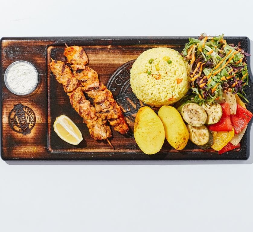 Souvlaki Poulet Plate (2 Brochettes)