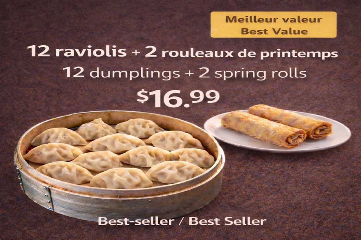 Best velue combo:12 dumplings pork carbage+2 spring rolls