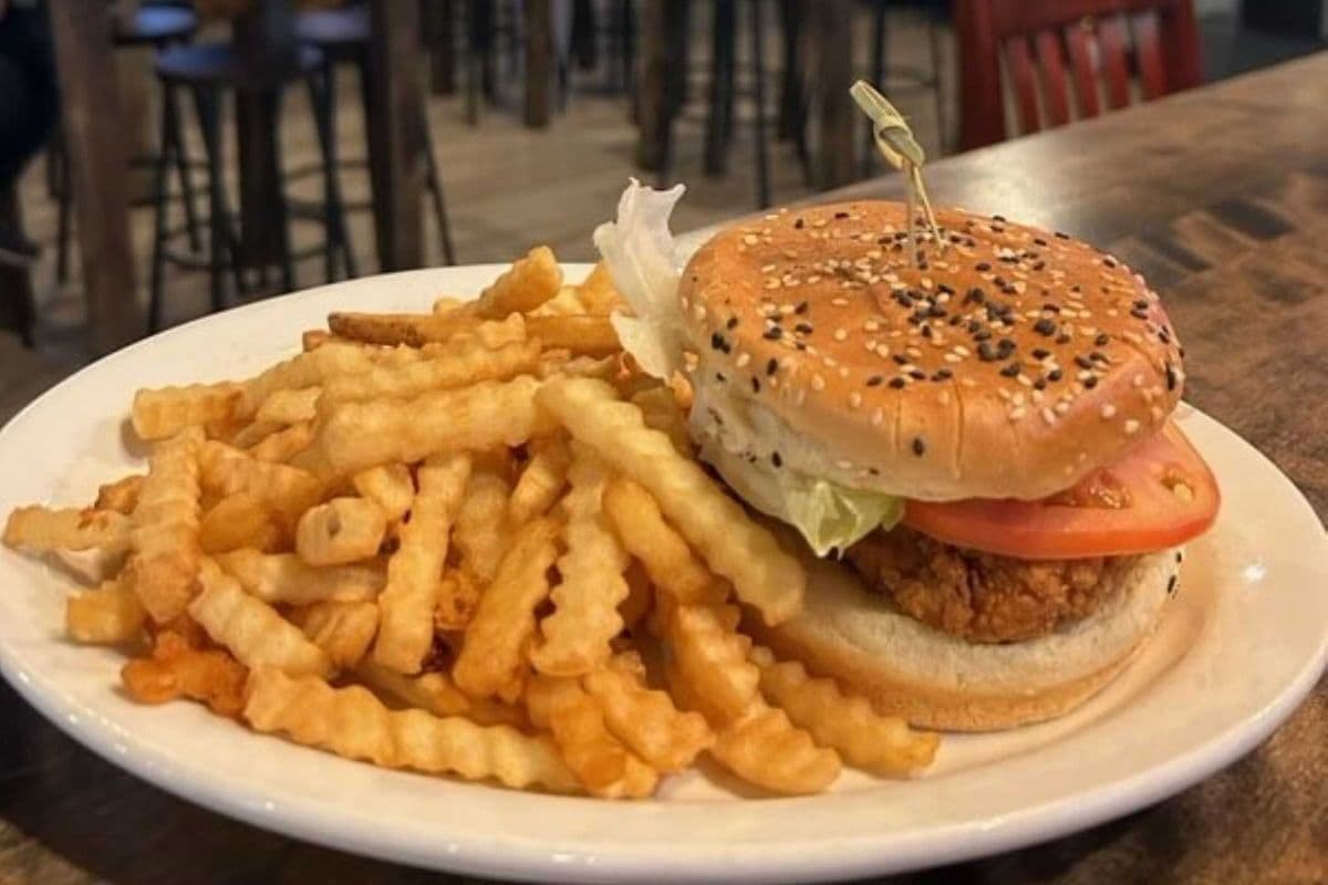 Classic Burger Lettuce, tomato, onion, and pickle served with fries.
